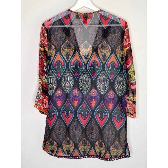 Desigual Rugos Embroidered Geometric Sheer Chiffon Kaftan Blouse Multi Women's M - Picture 4 of 9